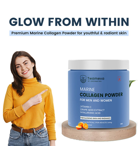 Twameva Marine Collagen Powder Hydrolyzed Marine Collagen for Skin Hair Nails Anti Aging Beauty Supplement
