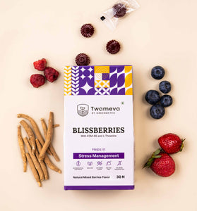 Twameva Blissberries - Stress Relief and Energy Support For All - Ashwagandha-Magnesium - Vitamin B6- 30 Gummies